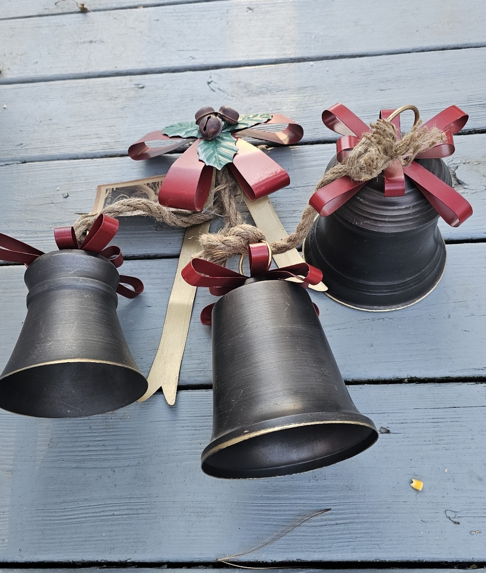 **Old World Galvanized Christmas Bells With Bows Decorative Accents - Picture 13 of 14